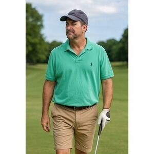 U.S. Polo Assn. Men Size 2X Green Short Sleeve Classic Fit Polo Shirt Golfing